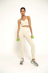 Legging Sport Femme Taille Haute Gainant beige